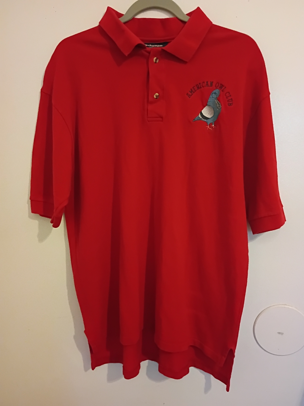 VTG Champs Red Polo with Embroidered Pigeon Sz L